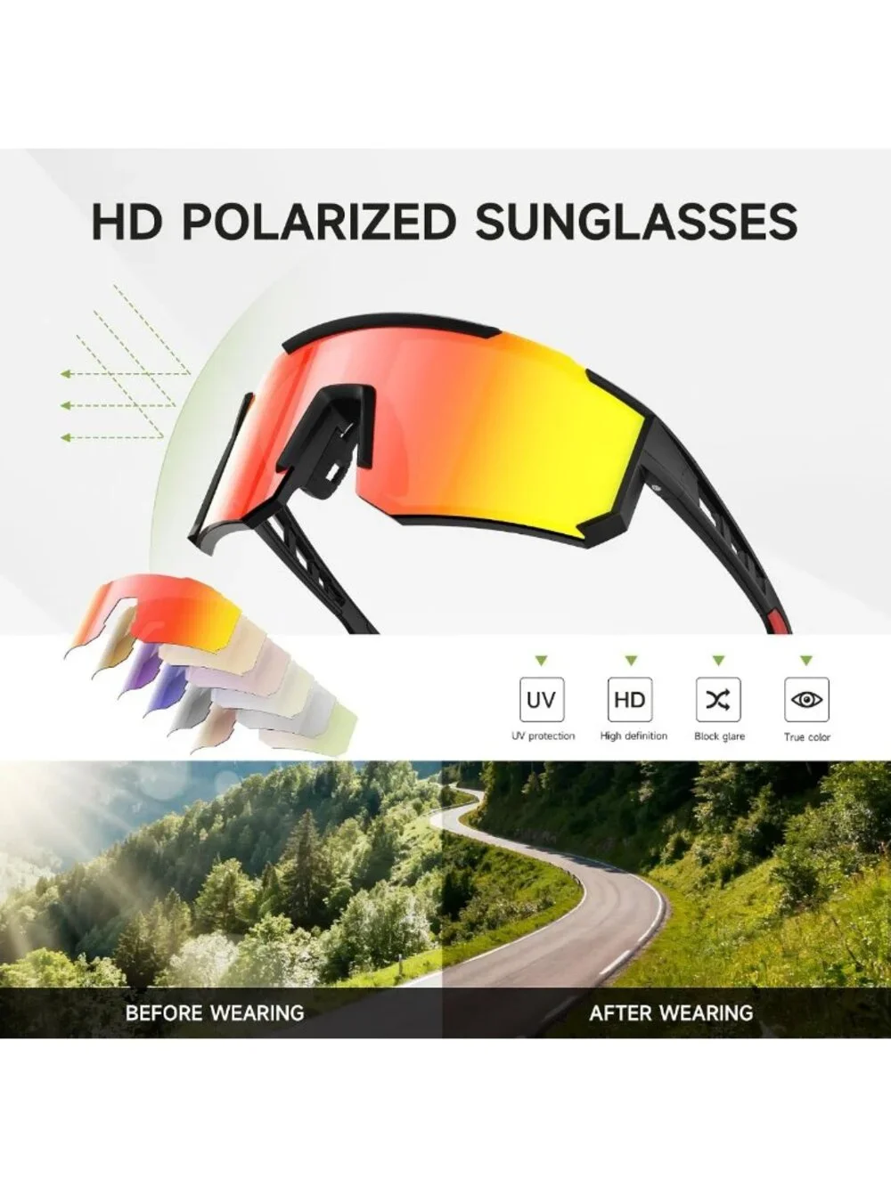 Polarized Sports Sunglasses for Men & Women - Ideal for Running, Cycling